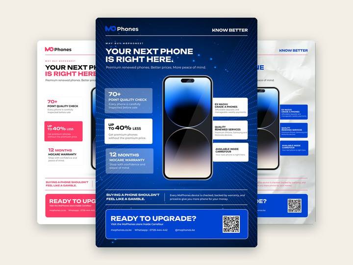 MoPhones A4 flyer — Graphic Design work by a KYN trainer