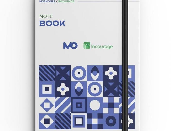 MoPhones × Incourage notebook — Graphic Design work by a KYN trainer