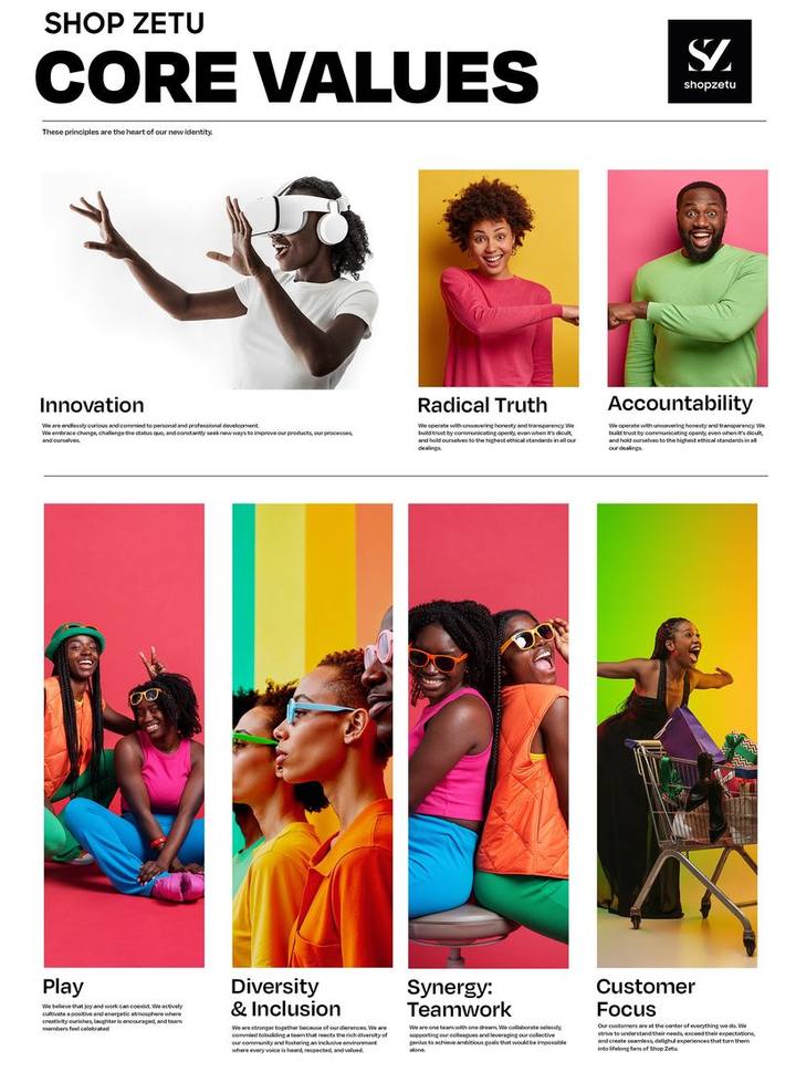 Shop Zetu core values — Graphic Design work by a KYN trainer